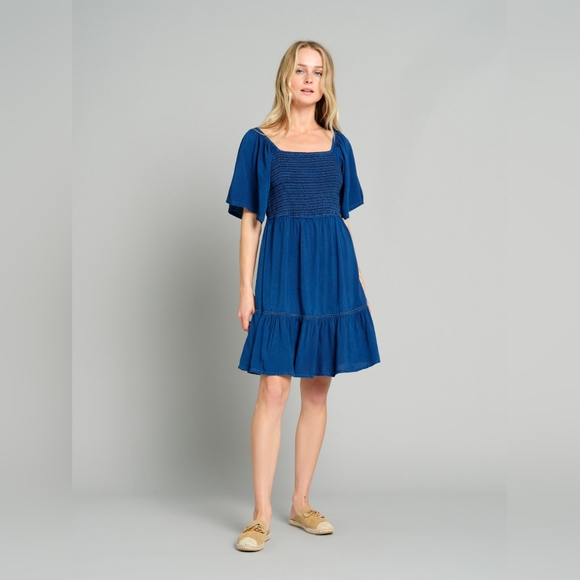 ⭐️ New Listing ⭐️ Natura Shirred Mini Dress with Bow in Blue - Picture 3 of 15